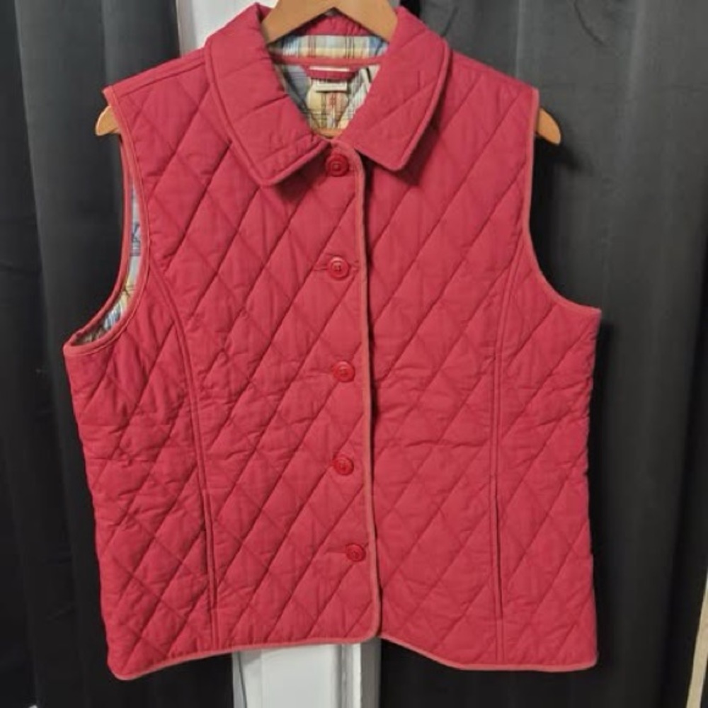 L.L. Bean Quilted Red Women's Button-Up Vest